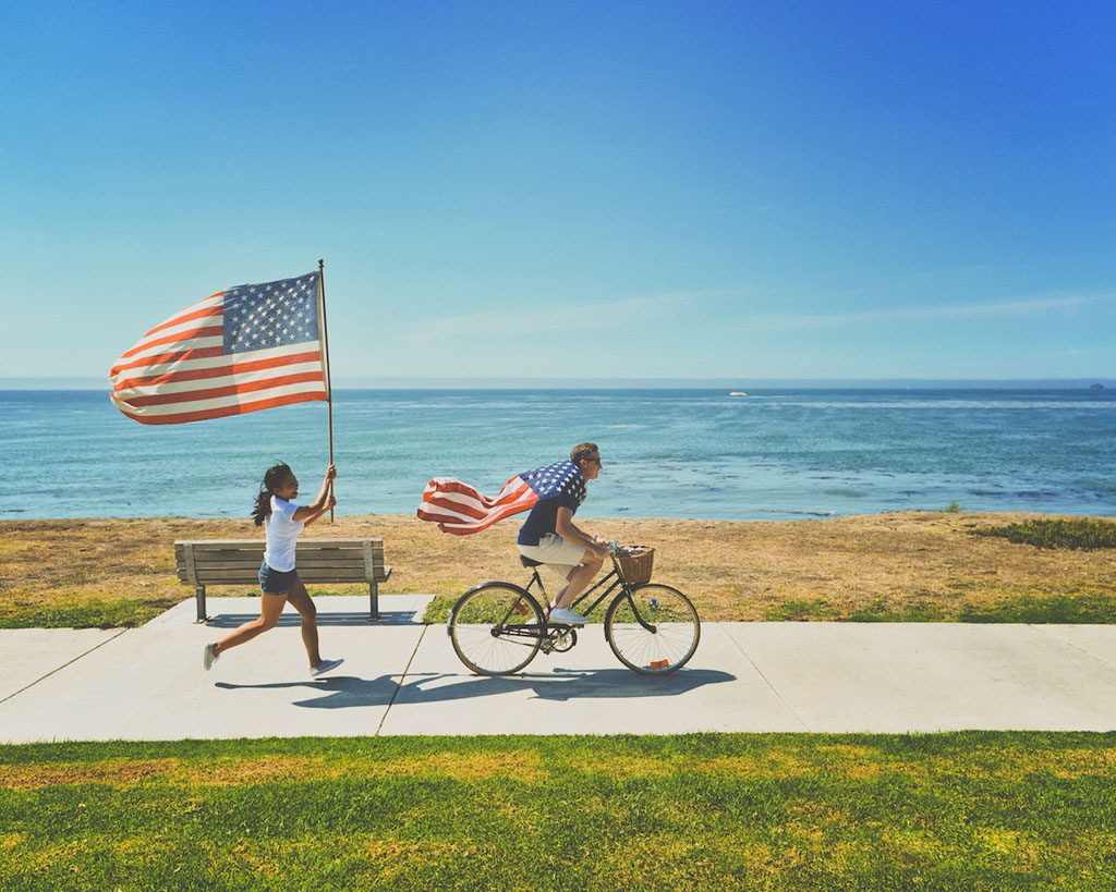 USA flag with ocean